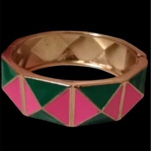 Vintage style Geometric Pink and Green hinge cuff Bangle